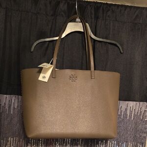 Tory Burch Taupe/Brown Pebbled Leather Tote